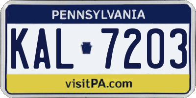 PA license plate KAL7203