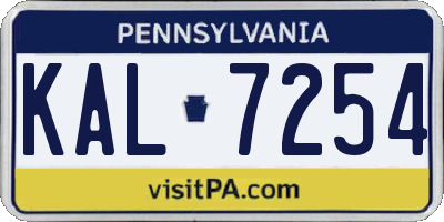 PA license plate KAL7254
