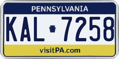 PA license plate KAL7258