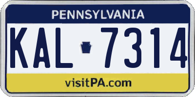 PA license plate KAL7314