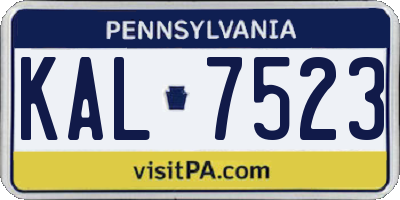 PA license plate KAL7523