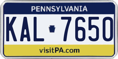 PA license plate KAL7650