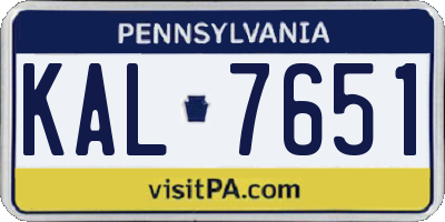 PA license plate KAL7651