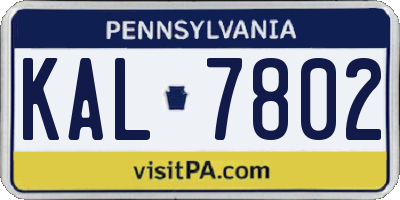 PA license plate KAL7802