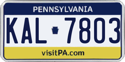 PA license plate KAL7803