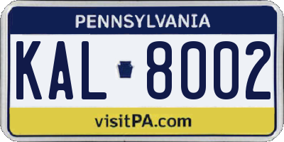 PA license plate KAL8002