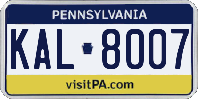 PA license plate KAL8007