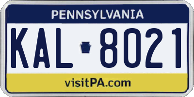 PA license plate KAL8021