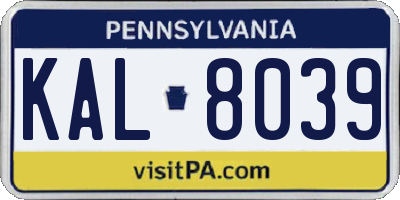 PA license plate KAL8039