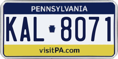 PA license plate KAL8071