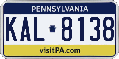 PA license plate KAL8138