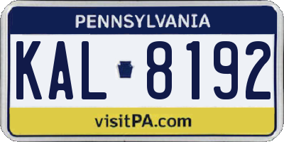 PA license plate KAL8192