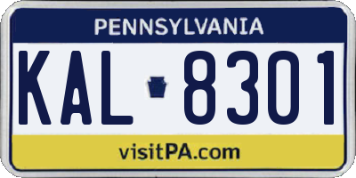 PA license plate KAL8301