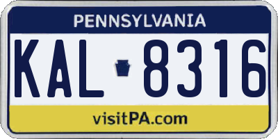 PA license plate KAL8316
