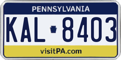 PA license plate KAL8403