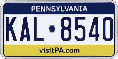 PA license plate KAL8540
