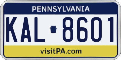 PA license plate KAL8601