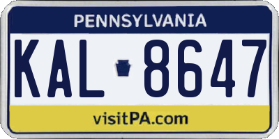 PA license plate KAL8647