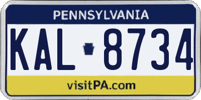 PA license plate KAL8734