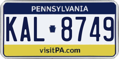 PA license plate KAL8749