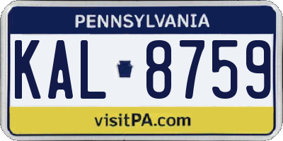 PA license plate KAL8759