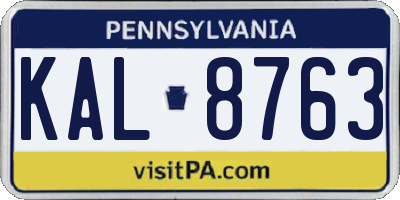 PA license plate KAL8763