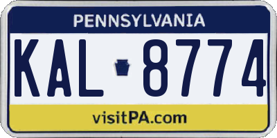 PA license plate KAL8774