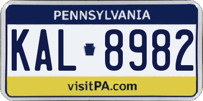 PA license plate KAL8982
