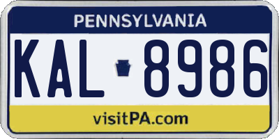 PA license plate KAL8986