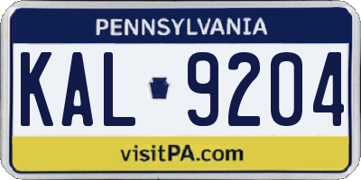 PA license plate KAL9204
