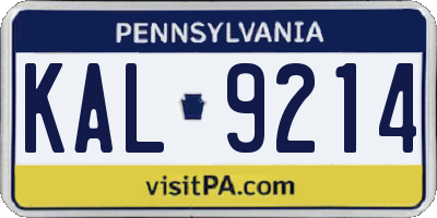PA license plate KAL9214