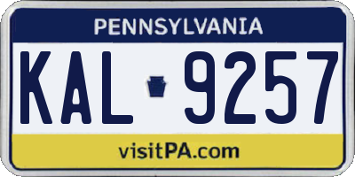 PA license plate KAL9257