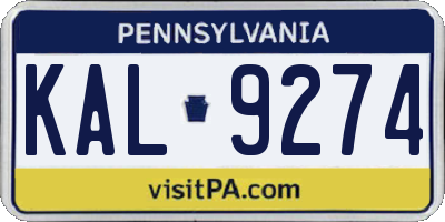 PA license plate KAL9274