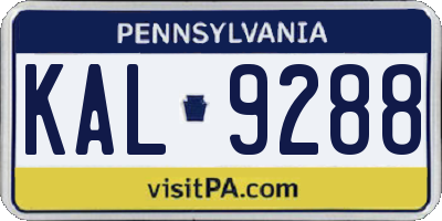 PA license plate KAL9288