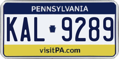 PA license plate KAL9289