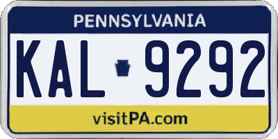 PA license plate KAL9292