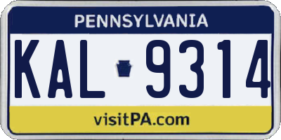 PA license plate KAL9314