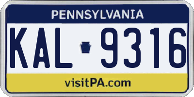 PA license plate KAL9316