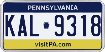 PA license plate KAL9318