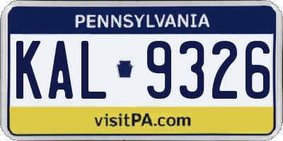 PA license plate KAL9326