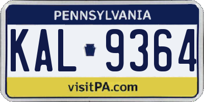 PA license plate KAL9364