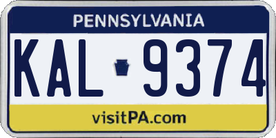 PA license plate KAL9374