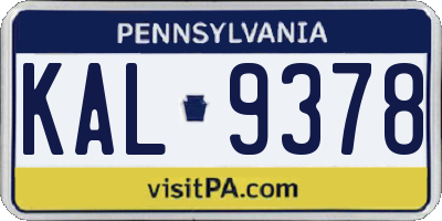 PA license plate KAL9378