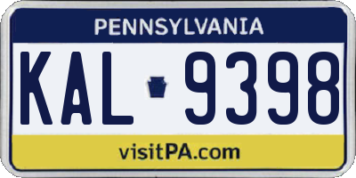 PA license plate KAL9398