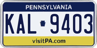 PA license plate KAL9403