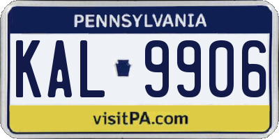 PA license plate KAL9906