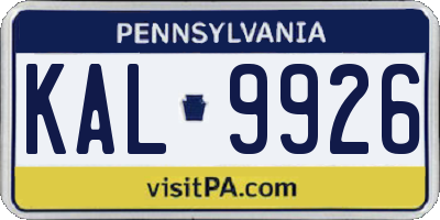 PA license plate KAL9926