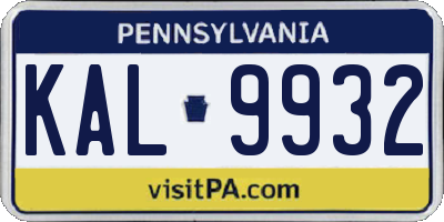 PA license plate KAL9932