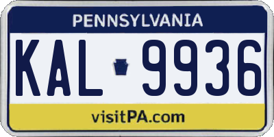 PA license plate KAL9936