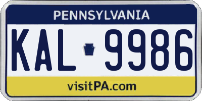 PA license plate KAL9986